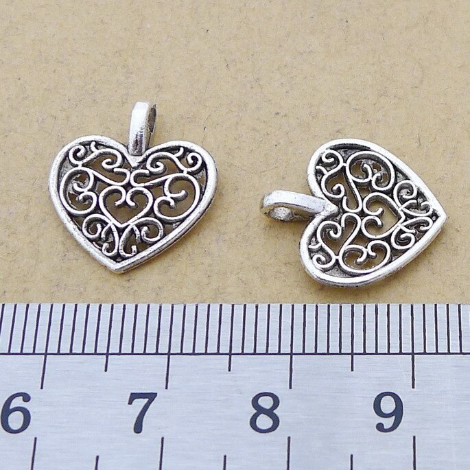 40pcs 14x13mm Antique Silver Color Hollow Heart Charms Pendant For Je –  bearjewelry