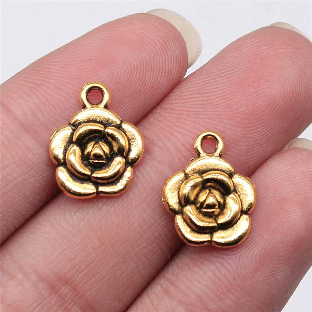 Mini Flower Drop Small Floral Charms (12pcs / 12mm x 15mm / Antique Gold) Lovely Little Flower Pendant Add on Charm Everyday Jewelry CHM2195
