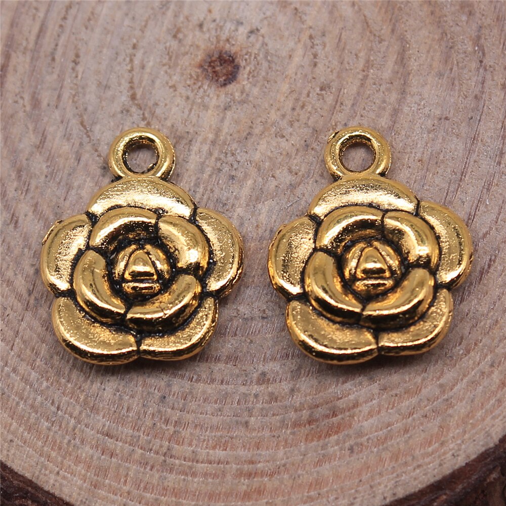 Mini Flower Drop Small Floral Charms (12pcs / 12mm x 15mm / Antique Gold) Lovely Little Flower Pendant Add on Charm Everyday Jewelry CHM2195
