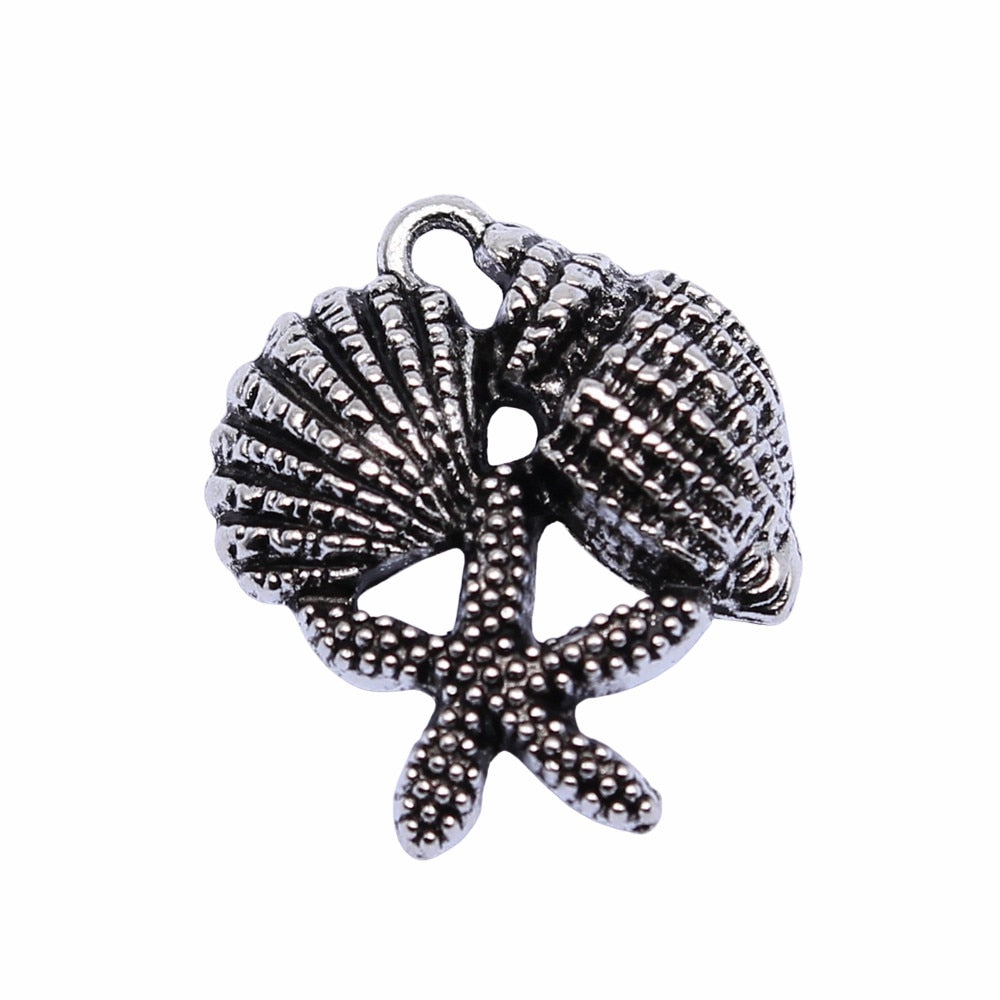 WYSIWYG 10pcs 23x20mm Antique Silver Color Seashells Starfish Conch Ch –  bearjewelry