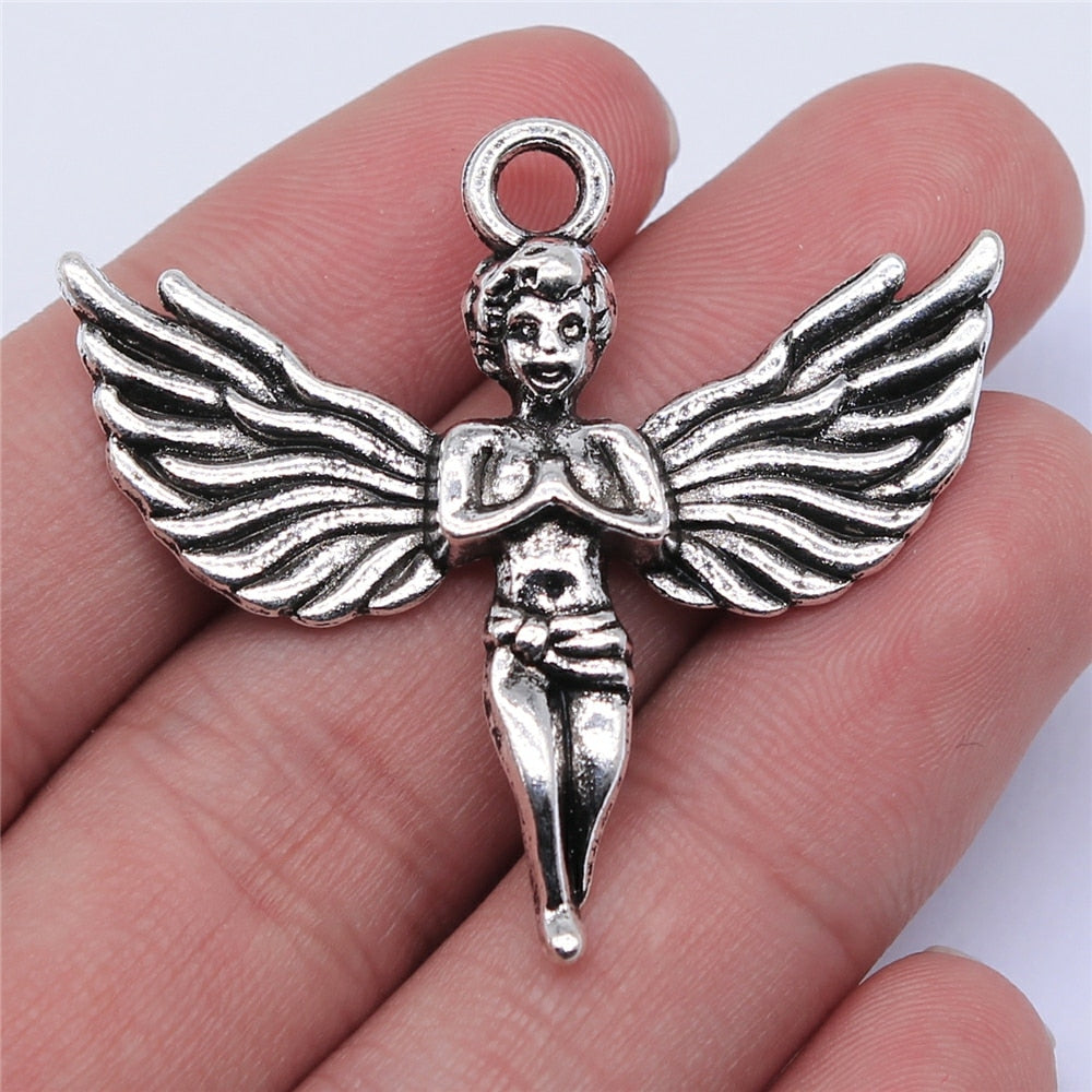 Antique Silver Alloy Angel Charms For Necklaces, Jewelry Making