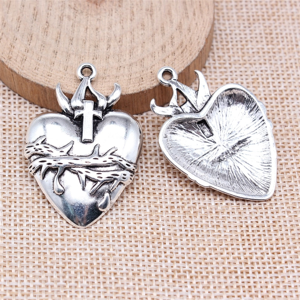 WYSIWYG 2pcs 42x29mm Antique Silver Color Gothic Thorns Heart Cross Ch –  bearjewelry