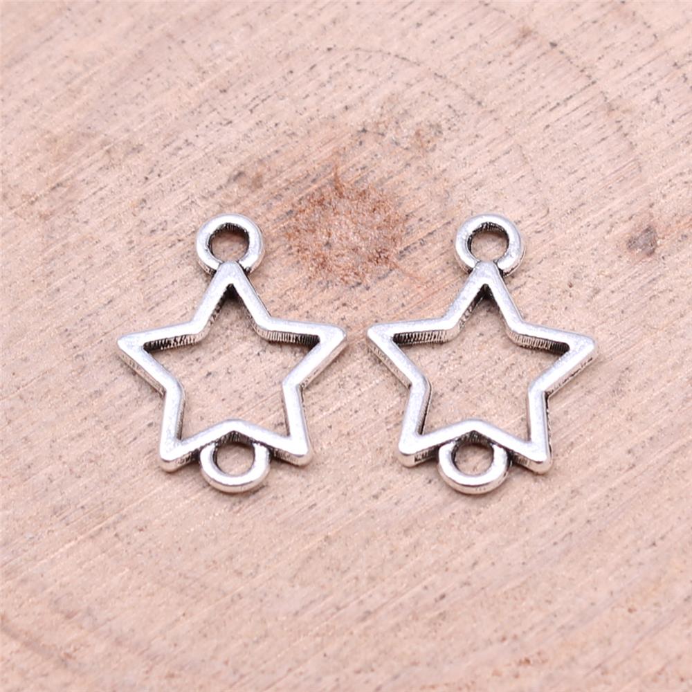 10 Pcs Lot, 45mm Long Star Charms for Jewelry Making Shiny Silver