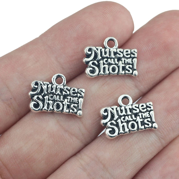 10 Pieces 12*16mm Antique Silver Plated Nurses Call THE Shots Charms Letters DIY Message Pendant Necklaces Jewelry Supplies