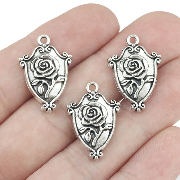 10 Pieces 15*23mm Mixed Alloy Antique Silver Color Rose Charms Vintage Necklace Pendant Accessory For DIY Jewelry Making ef4724