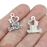 10 Pieces 20mm*17mm Antique Silver Plated I love My Soldier Words Military Army Charms For Diy Jewelry Making