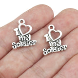 10 Pieces 20mm*17mm Antique Silver Plated I love My Soldier Words Military Army Charms For Diy Jewelry Making