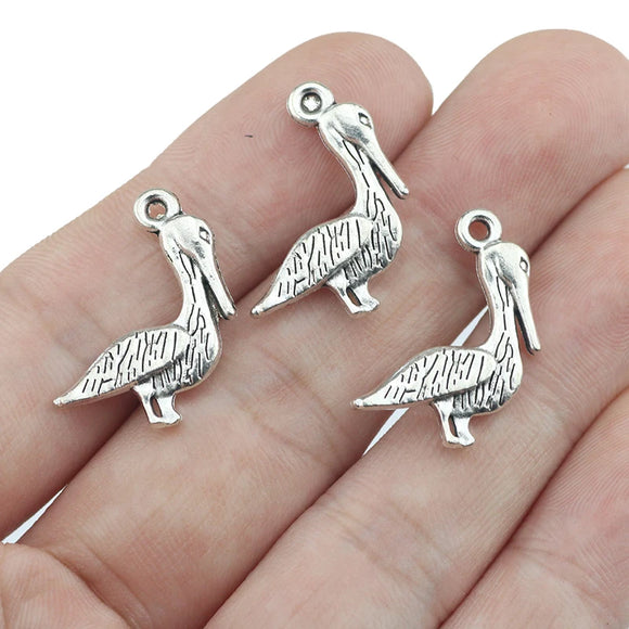 10 Pieces 22x21mm Antique Silver Plated Cute Duck Charms