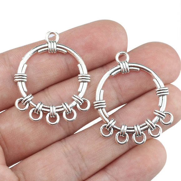10 Pieces 24*37mm Mixed Alloy Antique Silver Color Earrings Round Charms Vintage Pendant Accessory For DIY Jewelry Making