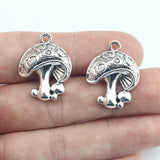10 Pieces 25*20mm Mixed Alloy Antique Silver Color Mushroom Charms Vintage Pendant Accessory For DIY Jewelry Making