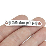 10 Pieces Antique Silver Plated Bend Rectangle Charms Connectors Oh the places you'll go Message Charms For DIY Bracelet Making