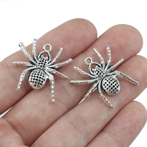 10PCS 26*25*4mm Antique Silver Color Spider Charms Pendants High Quality Jewelry Accessories