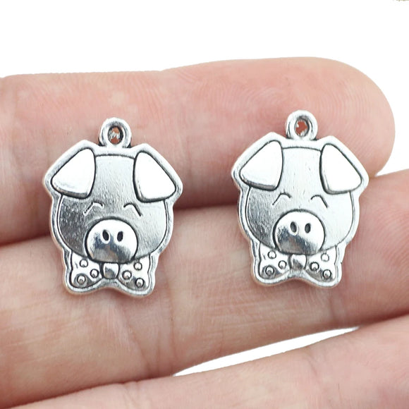 10Pcs 15*20mm Antique Silver Plated  Lovely Pig Charm Small Animal Pendant  For DIY Jewelry Making  Findings
