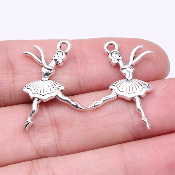 10Pcs/Lot Charms Ballet Girl Dancer 28*23mm Tibetan Silver Color Pendants Antique Jewelry Making DIY Handmade Craft