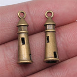 10Pcs/Lot Charms Hollow 3D Lighthouse 25x8mm Antique Bronze Silver Color Pendants Making DIY Handmade Tibetan Bronze Jewelry