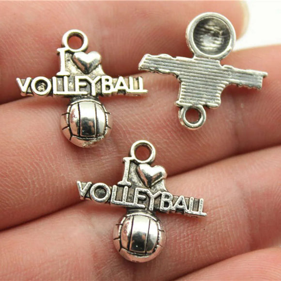 10Pcs/Lot Charms I Love Volleyball 21x20mm Tibetan Bronze Silver Color Pendants Antique Jewelry Making DIY Handmade Craft