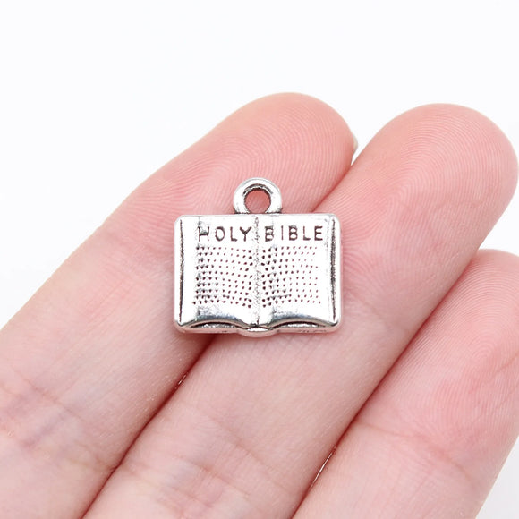 10Pcs/Lot Charms Open Holy Bible Book 15*15mm Tibetan  Silver Color Pendants Antique Jewelry Making DIY Handmade Craft Pendant