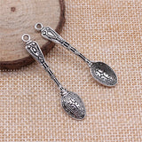 10Pcs/Lot Charms Pattern Spoon 49x10mm Antique Bronze Silver ColorPlated Pendants Making DIY Handmade Tibetan Jewelry