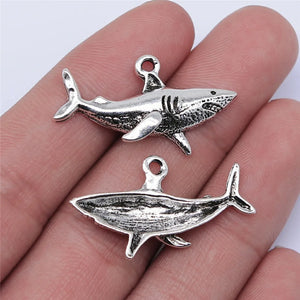 10Pcs/Lot Charms Shark Fish 16x32mm Antique Silver Color Pendants DIY Crafts Making Findings Handmade Tibetan Jewelry