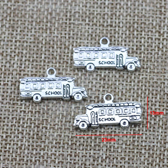 10Pieces 13*23mm Mixed Alloy Antique Silver Color School Bus Charms Keychain Pendant Accessory For DIY Jewelry Making