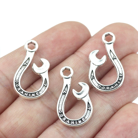 10Pieces 14mm*25mm  Wrench Hook Charm Antique Silver Color  Pendant DIY Jewelry Making Craft ef4217