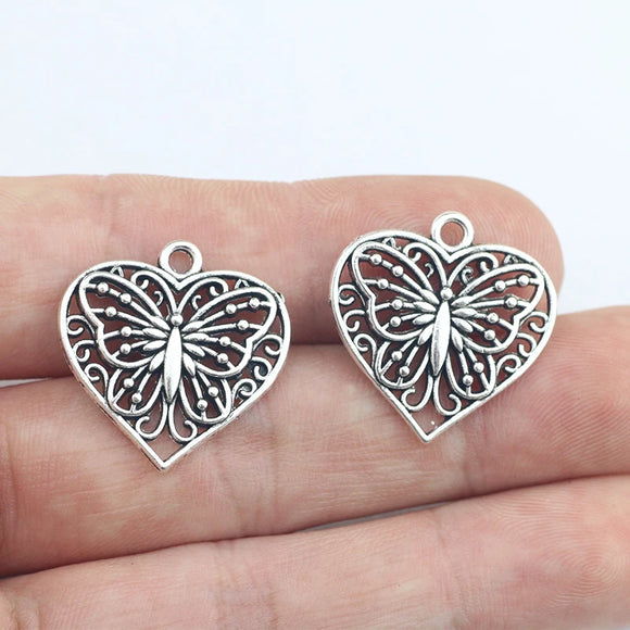 10Pieces 22*22mm Zinc Alloy Hollow Heart Butterfly Charms Necklace Earring Pendant Accessory Charms For DIY Jewelry Making 1668