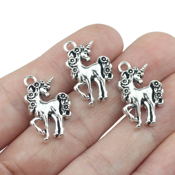 10Pieces  23*15mm Antique Silver Color  Unicorn Charms Fancy Animal Kawaii Diy Pendants Jewelry Making Necklace