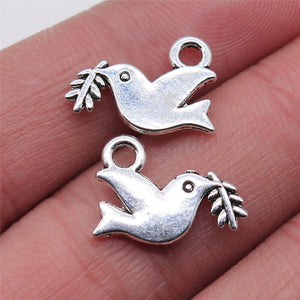 40pcs 13x16mm Alloy Charm Dove olive branch Pendant EF3861