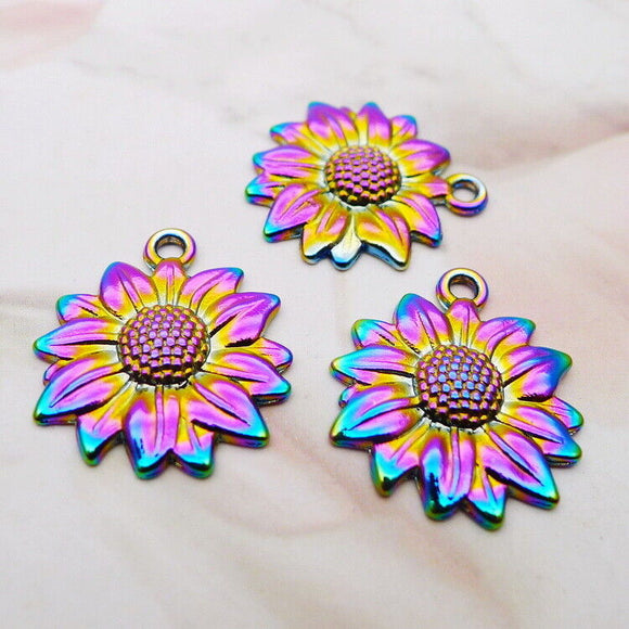 20*22mm DIY Jewelry Pendant Rainbow Color Sunflower Alloy Charm 100pcs
