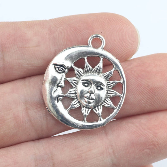 10pcs 24x24mm Antique Silver Color Moon Sun Charms Pendant For Jewelry Making DIY Jewelry Findings