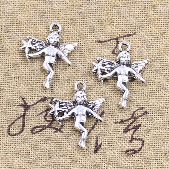 20pcs Charms Angel With Star Magic Wand 24x20mm Antique Silver Color Pendants Making DIY Handmade Tibetan Finding Jewelry