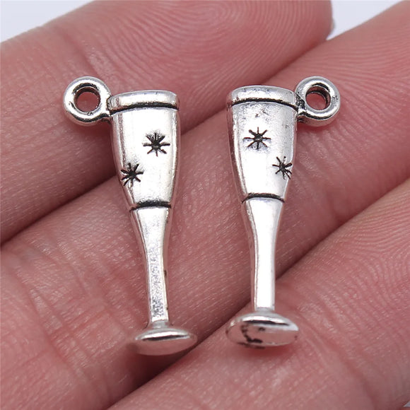 10pcs Charms Champagne Flutes Wine Glass 26*10mm Antique Bronze Silver Color Plated Pendants Making DIY Handmade Tibetan Jewelry