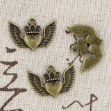 15pcs Charms Crown Heart Wings 17x24mm Antique Bronze Silver Color Pendants Making DIY Handmade Tibetan Finding Jewelry