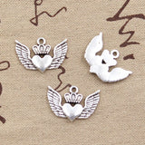 15pcs Charms Crown Heart Wings 17x24mm Antique Bronze Silver Color Pendants Making DIY Handmade Tibetan Finding Jewelry