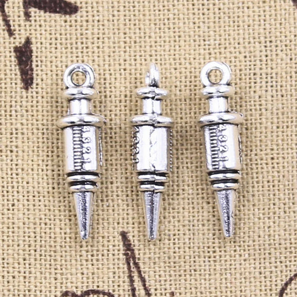 10pcs Charms Doctor Syringe Nurse Injector 25x6x6mm Antique Silver Color Pendants Making DIY Handmade Tibetan Finding Jewelry