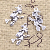 10pcs Charms Halloween Witch On Broomstick 25x19mm Antique Silver Color Pendants Making DIY Handmade Tibetan Finding Jewelry
