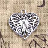 10pcs Charms Heart Butterfly 22x20mm Antique Silver Color Pendants Making DIY Handmade Tibetan Finding Jewelry
