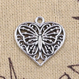 10pcs Charms Heart Butterfly 22x20mm Antique Silver Color Pendants Making DIY Handmade Tibetan Finding Jewelry