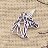 10pcs Charms Hollow Horse Unicorn 25x24mm Antique Silver Color Pendants Making DIY Handmade Tibetan Finding Jewelry