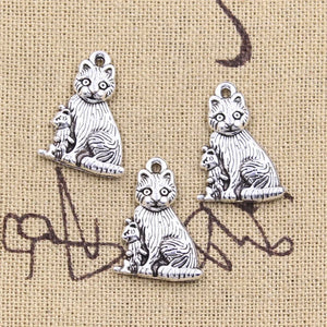 10pcs Charms Mother Baby Cat 22x15mm Antique Silver Color Pendants Making DIY Handmade Tibetan Finding Jewelry