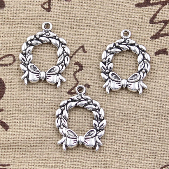 10pcs Charms Olive Wreath 25x19mm Antique Silver Color Pendants Making DIY Handmade Tibetan Finding Jewelry