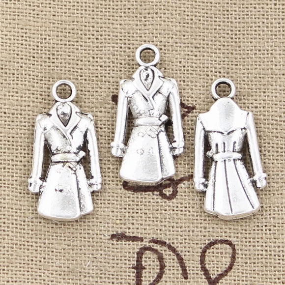 15pcs Charms Overcoat Coat Trenchcoat 23x11mm Antique Making Pendants,Vintage Tibetan Bronze Silver color,DIY Handmade Jewelry