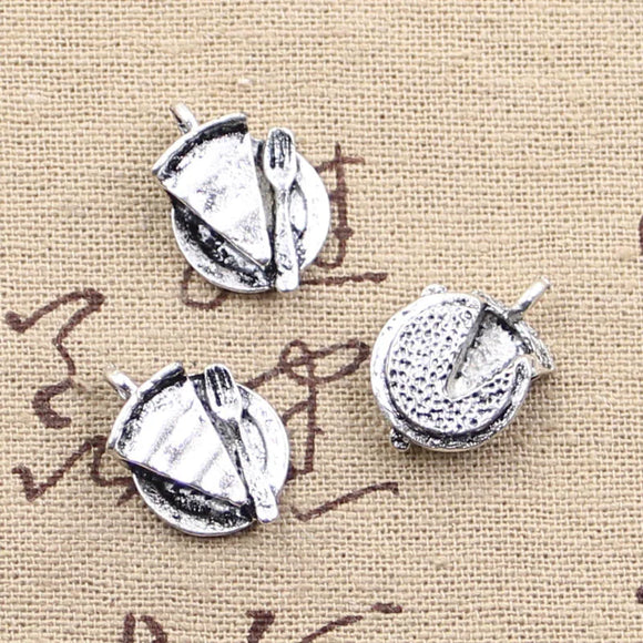 10pcs Charms Slice Of Pie Cake Fork 19x13mm Antique Silver Color Pendants Making DIY Handmade Tibetan Finding Jewelry