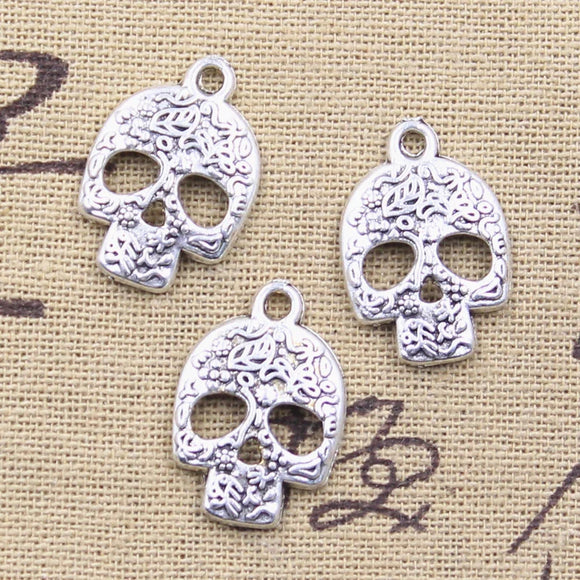 10pcs Charms skull skeleton head 24x16mm Antique Silver Color Pendants Making DIY Handmade Tibetan Finding Jewelry