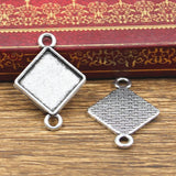 10pcs Fit 15mm Square Rhombus Double Hanging Glass Cabochon Base Setting Antique Bronze Silver Color Color Pendant DIY Making