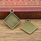 10pcs New Fashion 15mm Inner Size Antique Bronze Silver Color Classic Square Rhombus Style Cabochon Base Setting Charms Pendant