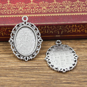 10pcs New Fashion 18x13mm Inner Size Antique Bronze Silver Color Classic Oval Flower Style Cabochon Base Setting Charms Pendant