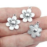 10pcs/lot 17*21.5mm Alloy Flower Charm Antique Silver Color Bloom Flower Charms Pendant For DIY Neckalce Jewelry Making