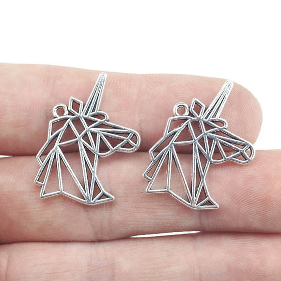 10pcs/lot 20*28mm Antique Silver Color Hollow Unicorn Head Charm Pendant For  DIY Keychain  Bracelet Jewelry Making