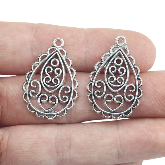 10pcs/lot 20*30mm Metal Alloy Antique Silver Color DIY Waterdrop Charm Pendant  For Necklace Bracelet Jewelry Making
